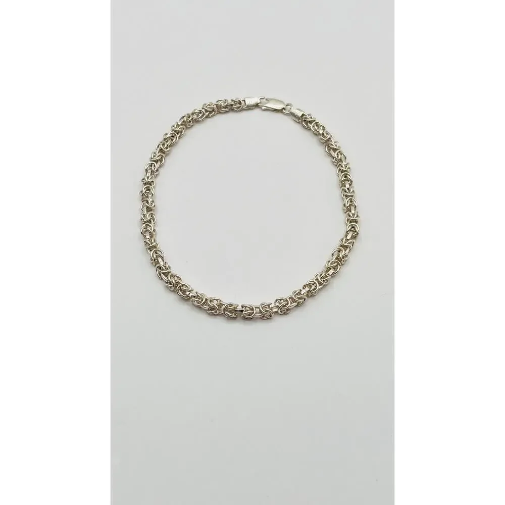 Real Solid Italy 925 Sterling Silver Fancy Byzantine Chain Anklet 3mm-4mm 9-10